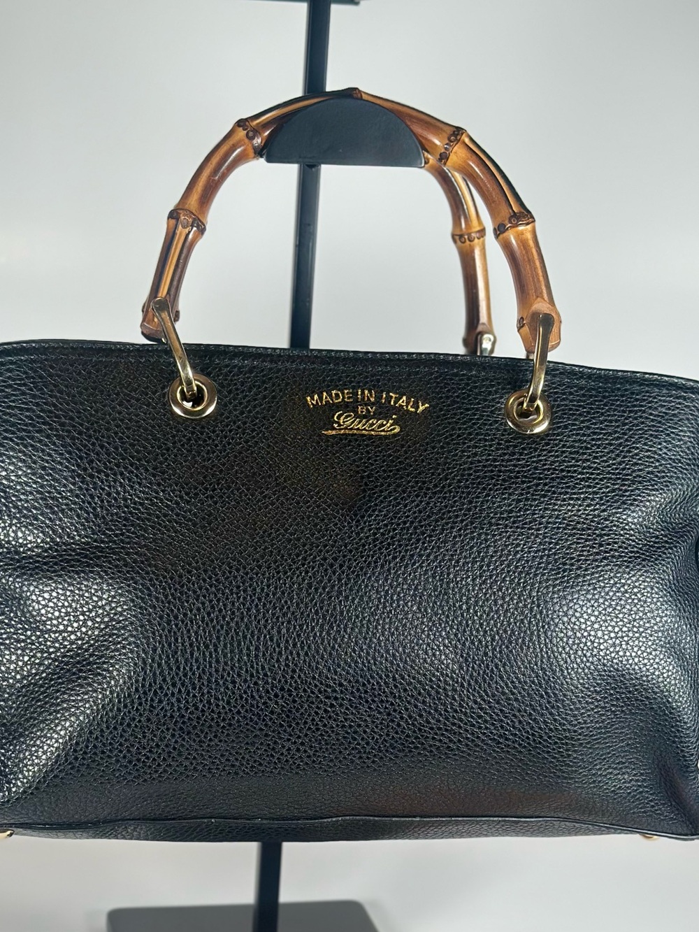 Authentic Gucci Black Leather Shoulder Bag with Bamboo Handles - Picture 2 of 16